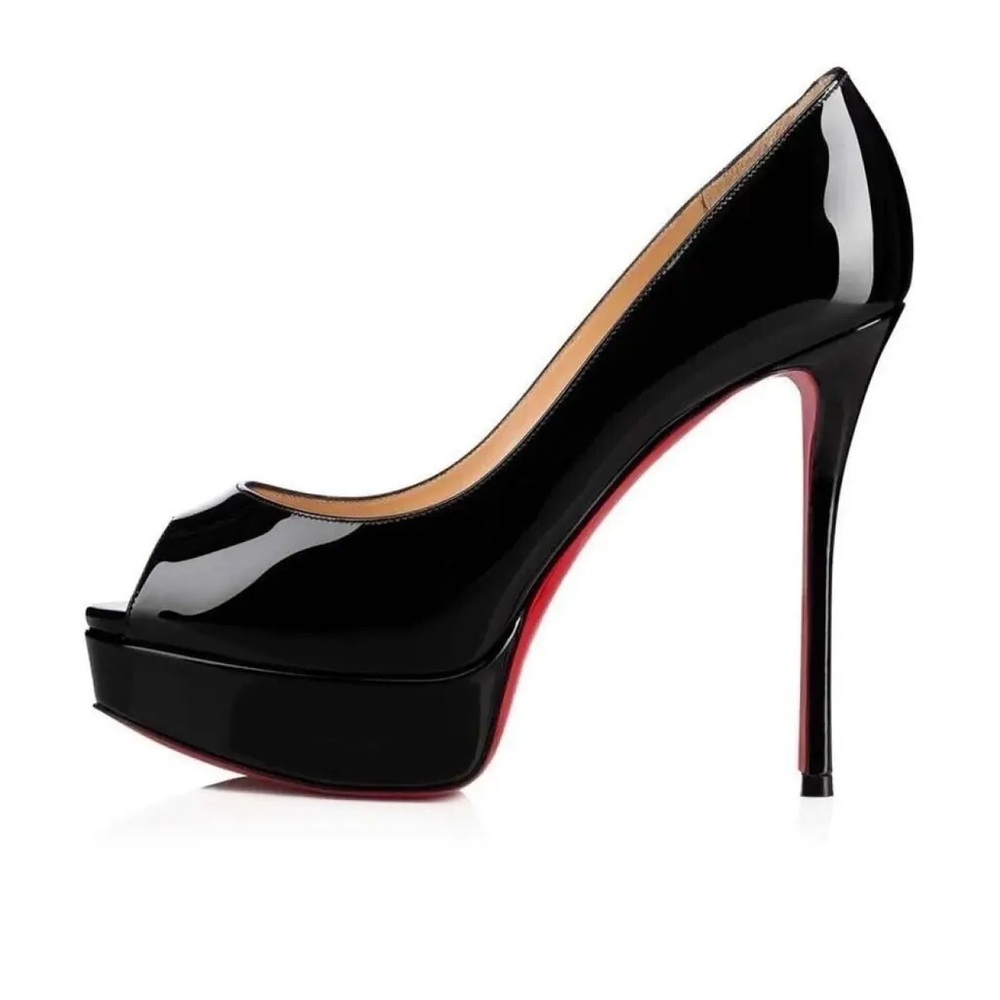 Christian Louboutin Fetish Peep 130 Black Patent Platform Sandal Heel Pump - Picture 2 of 10
